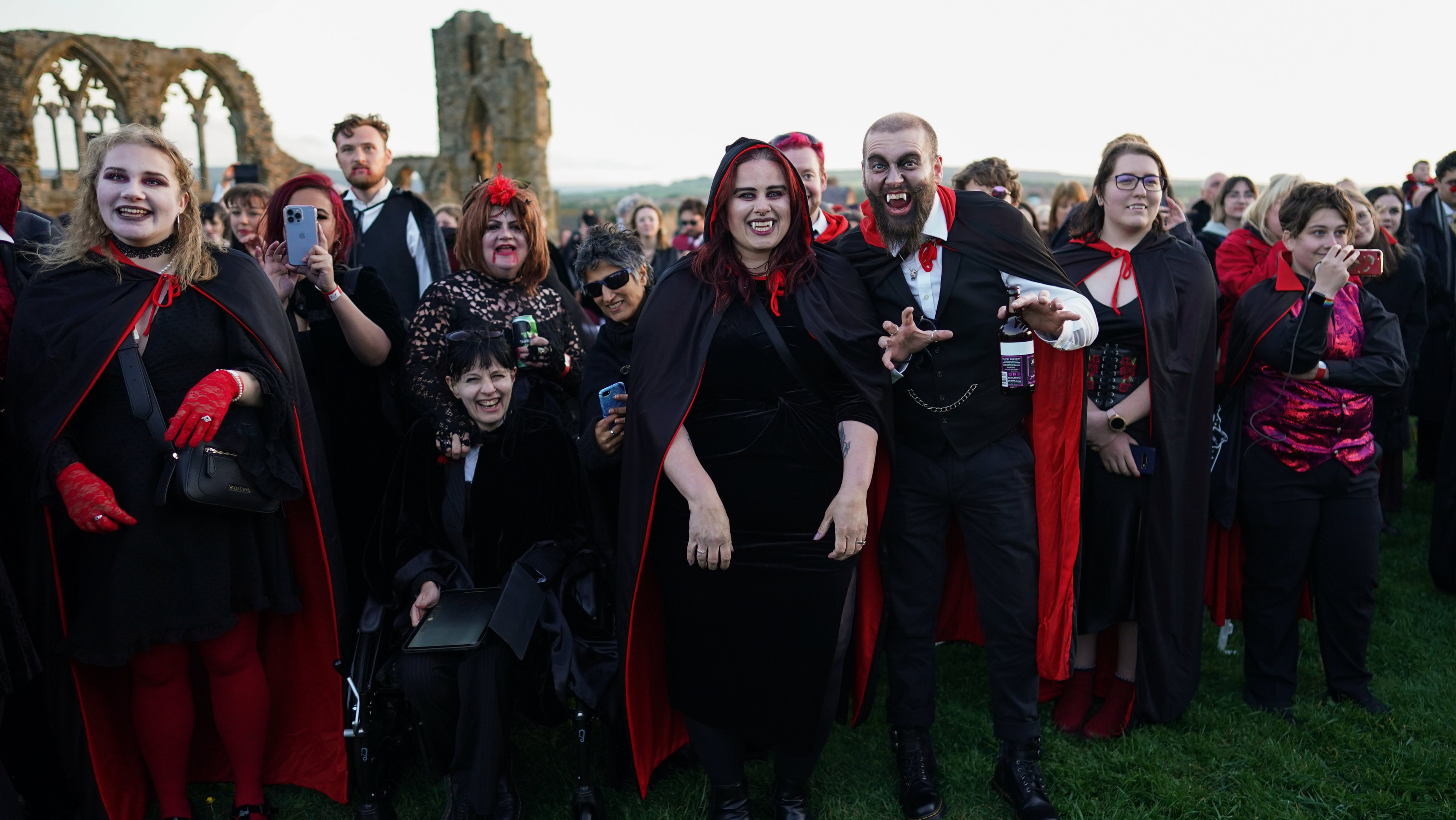 People dressed as vampires Attend A Guinness World Record Attempt At Whitby Abbey
