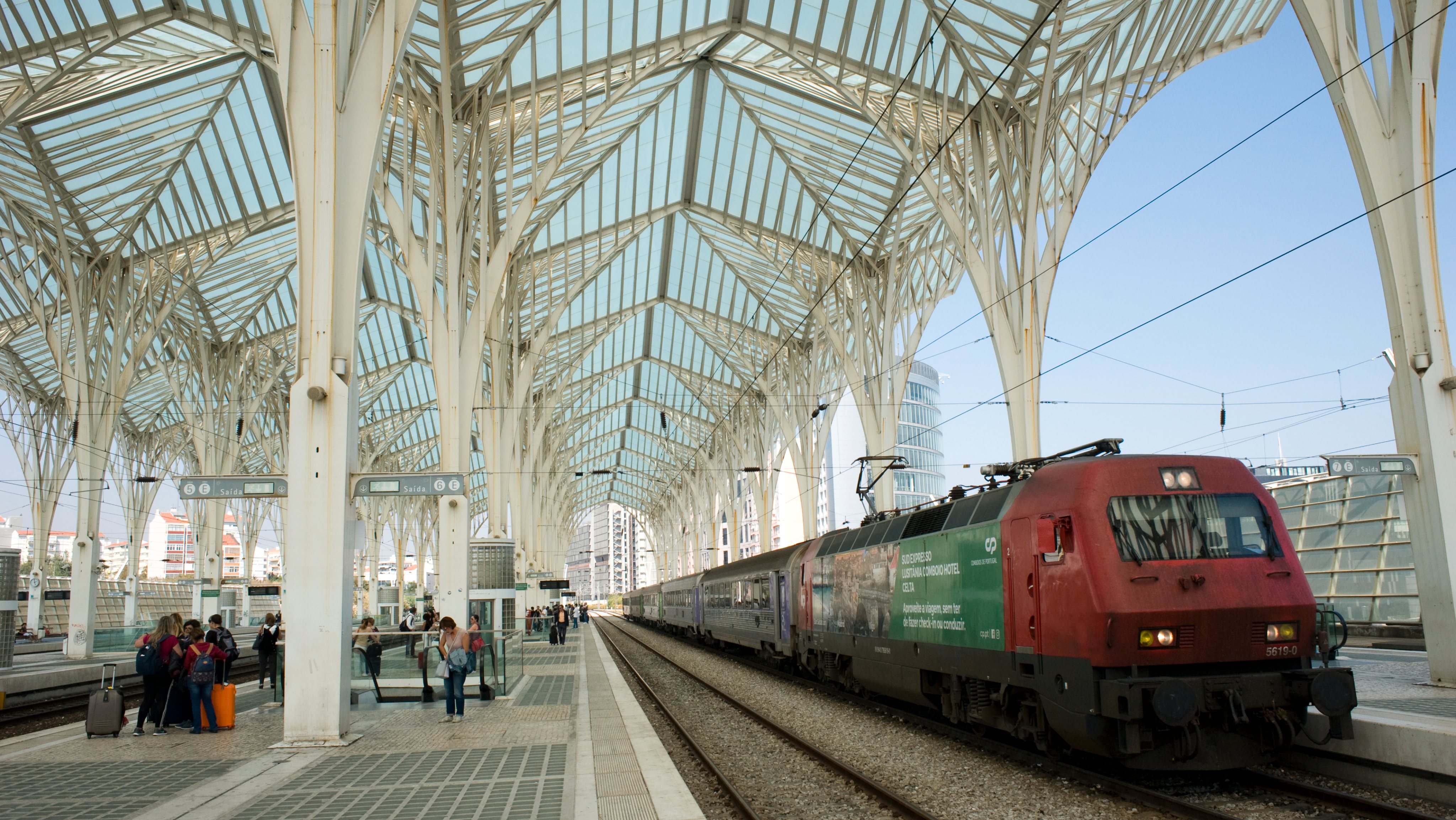 A view of the cathedral-like roof of Lisbon Oriente Station