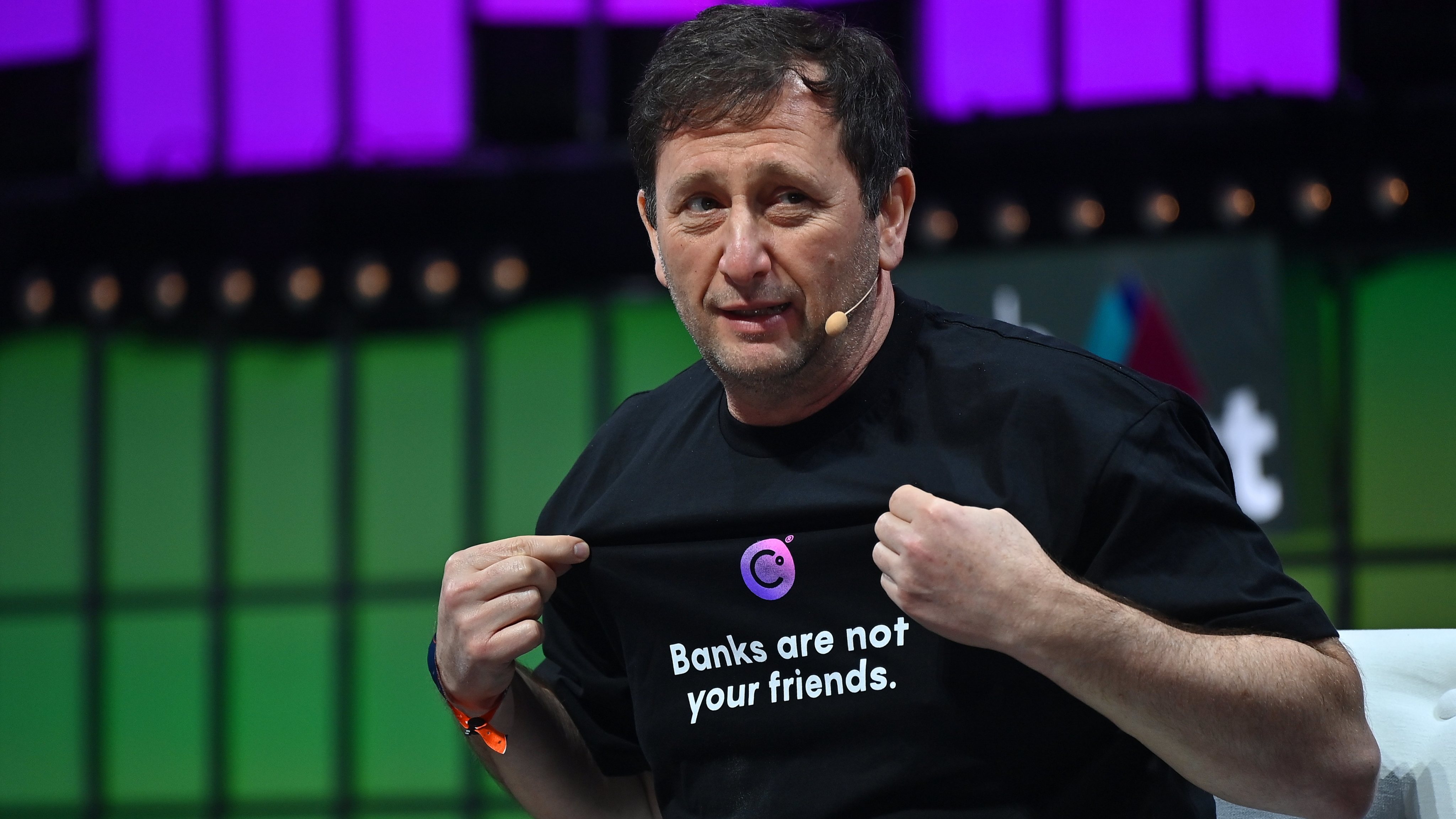 Alex Mashinsky, Celcius, on Centre Stage during day three of Web Summit 2021 at the Altice Arena in Lisbon,