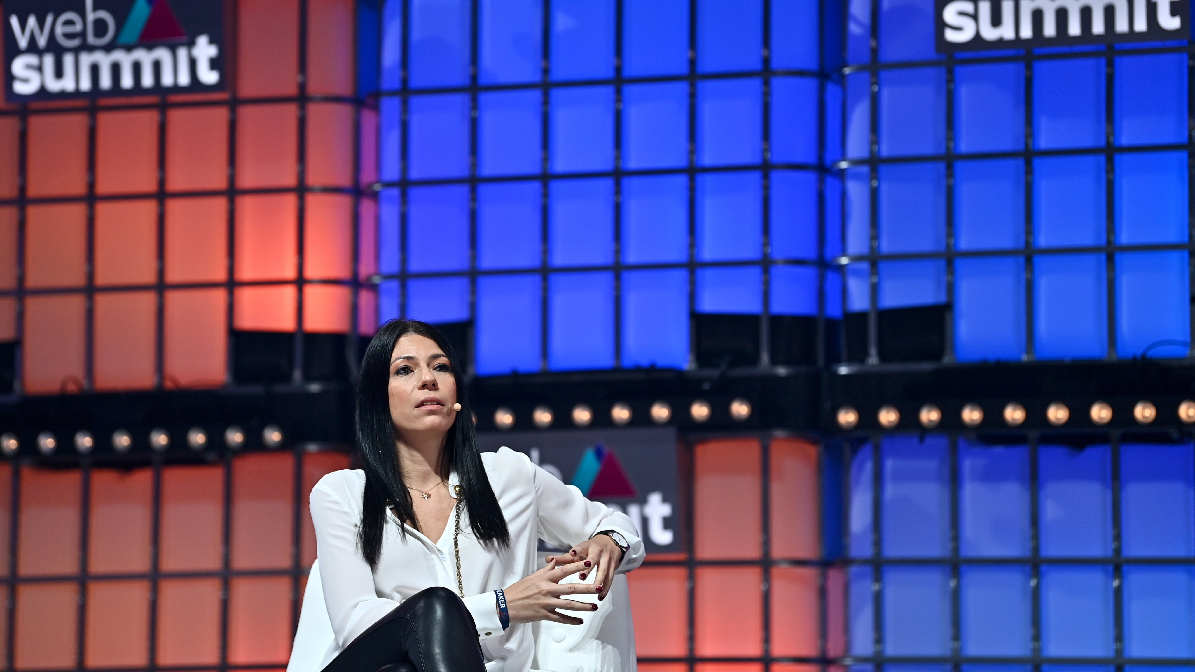 3 November 2021; Daniela Braga, Founder of Defined.ai, at Centre Stage during day two of Web Summit 2021 at the Altice Arena in Lisbon, Portugal. Photo by Eóin Noonan/Web Summit via Sportsfile