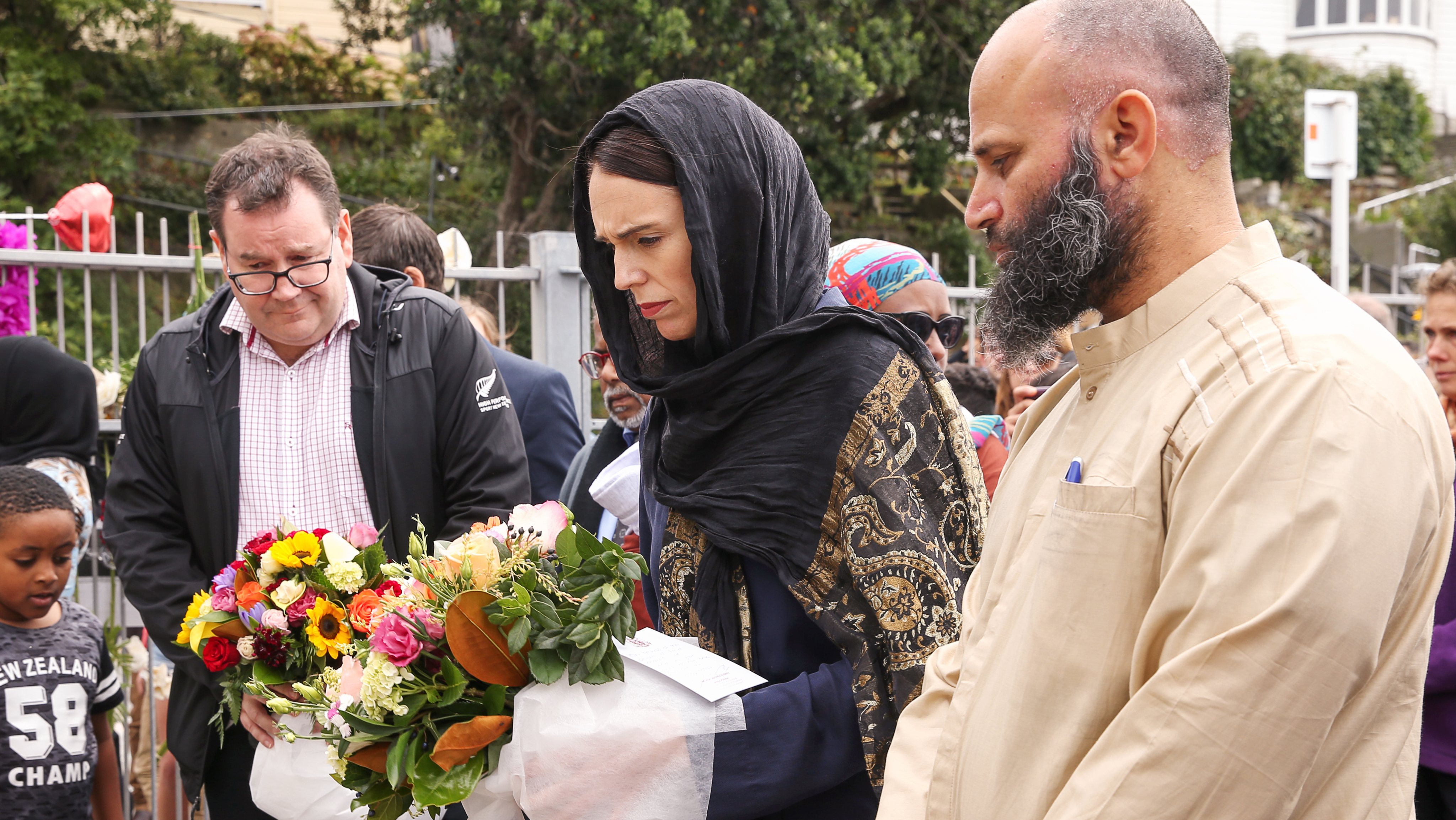 Prime Minister Ardern Lays Wreath And Visits With Islamic Community Leaders At Kilbirnie Mosque