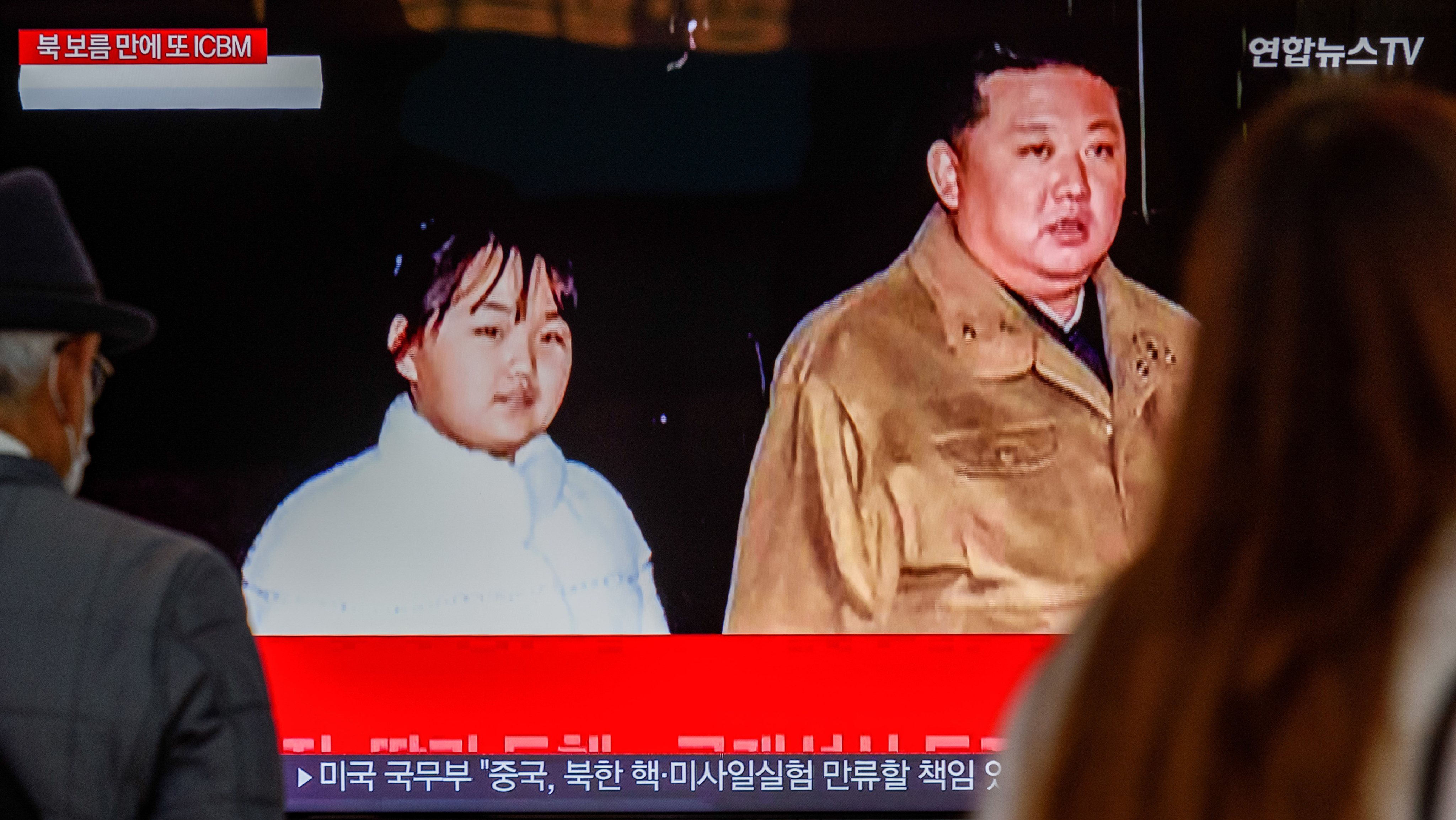 A TV screen shows North Korea&#039;s KCNA released pictures of