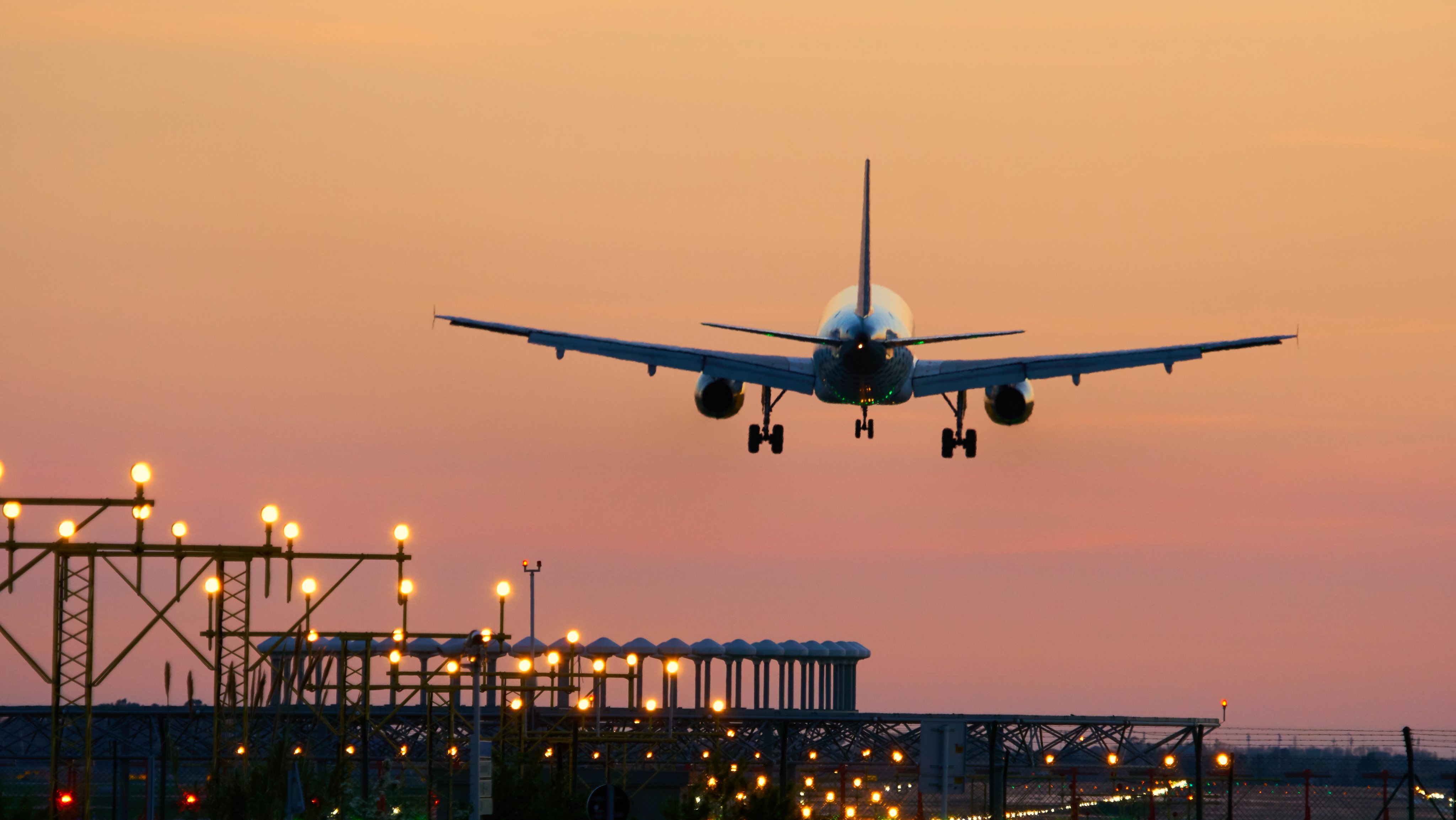 Landing airplane during sunset - Barcelona &quot;El Prat Aeroport&quot;