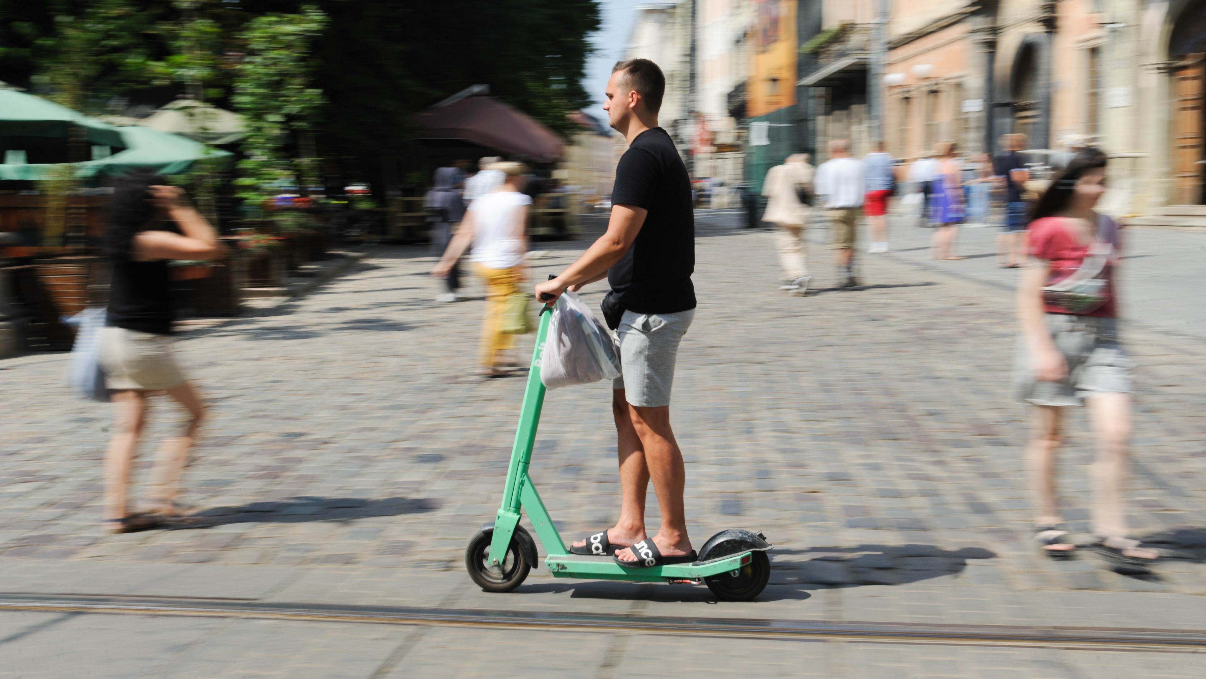 A man rides an Bolt Rental EScooter.The leading European