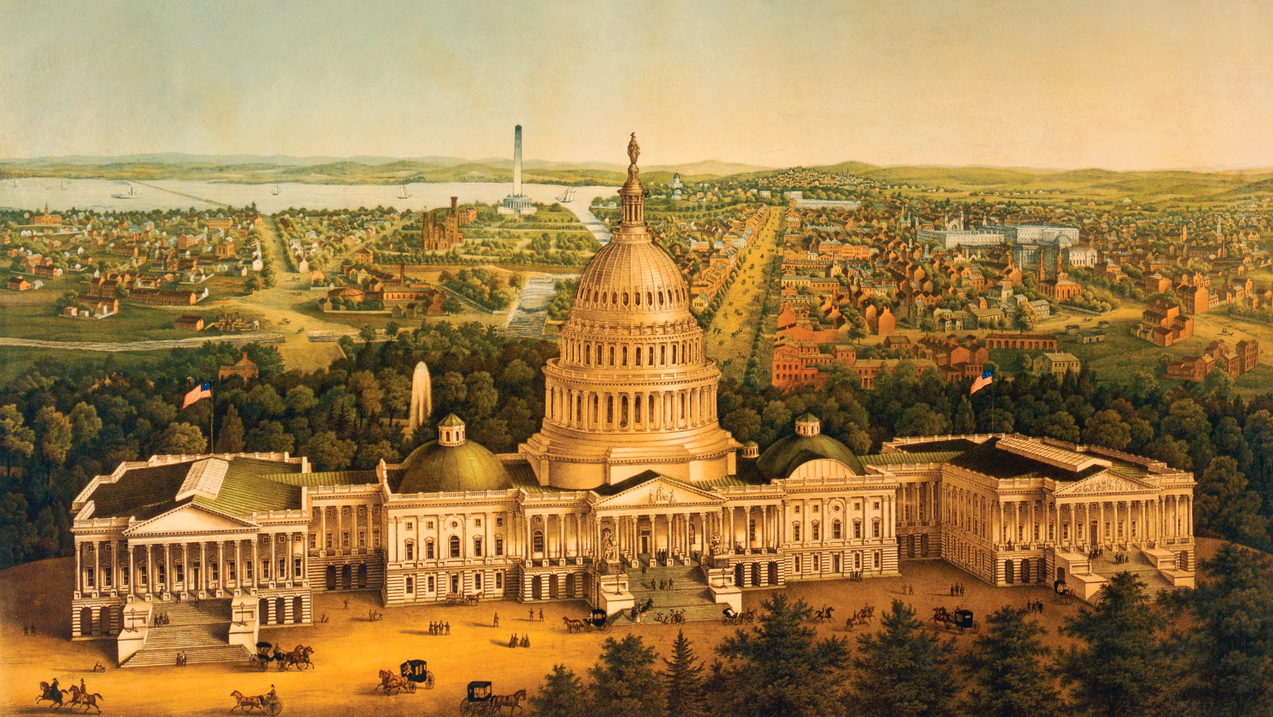 Washington United States of America View of the city circa 1868 with U.S. Capitol foreground From a 19th century print by E. Sache and Company of Baltimore