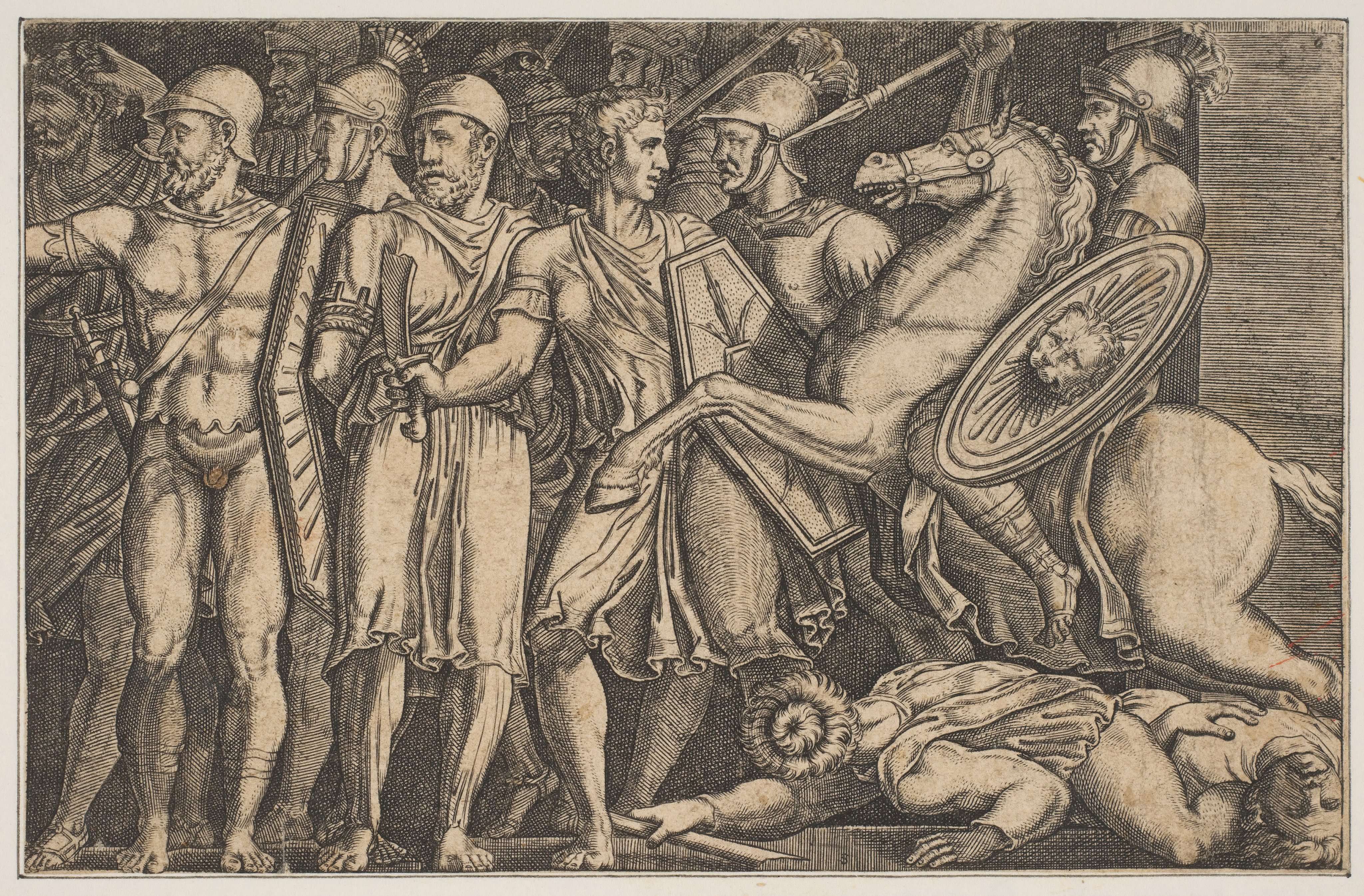 Trajan Fighting The Dacians; Trajan On Horseback At Right Riding Towards A Group