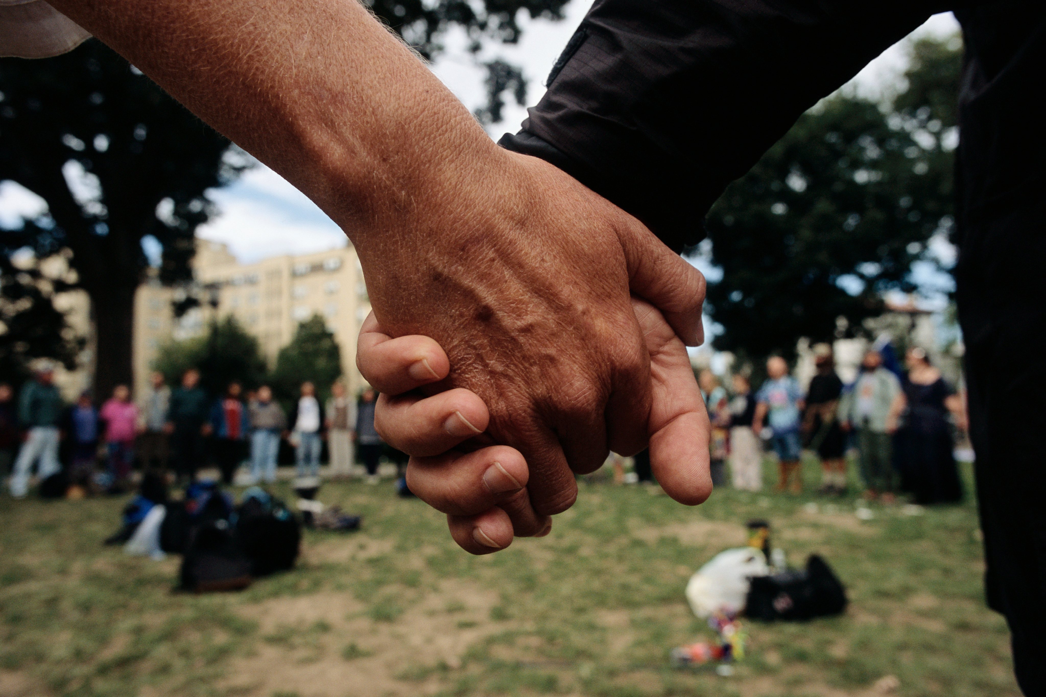 Demonstrators Holds Hands at Anti-War Protest