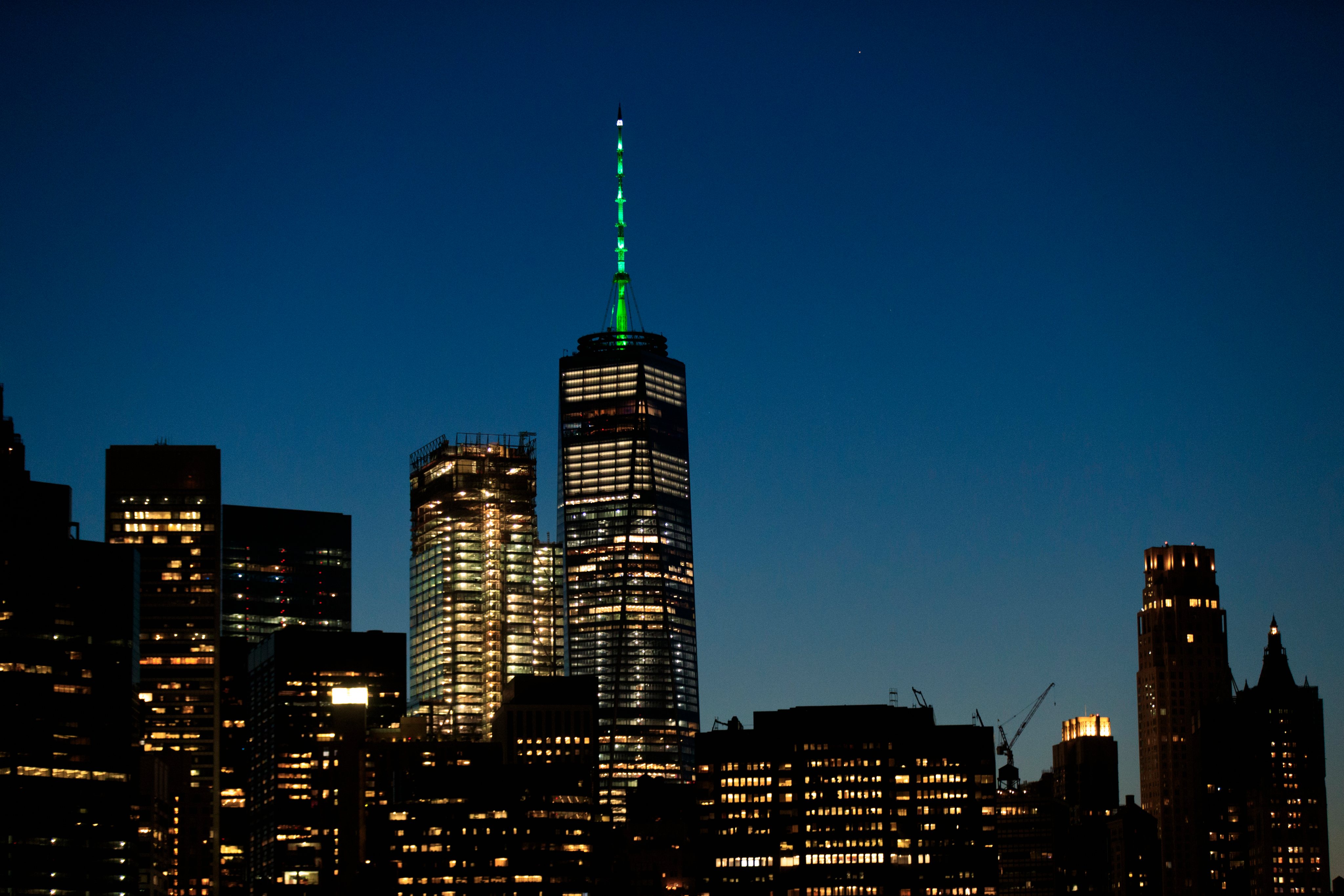 NYC&#039;s One World Trade Illuminated In Green In Support Of Paris Climate Accord
