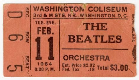 Bilhete do primeiro concerto dos Beatles nos EUA