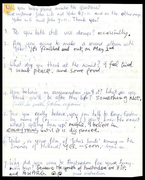 Resposta de John Lennon e Yoko Ono a Constance Vrijdaghs