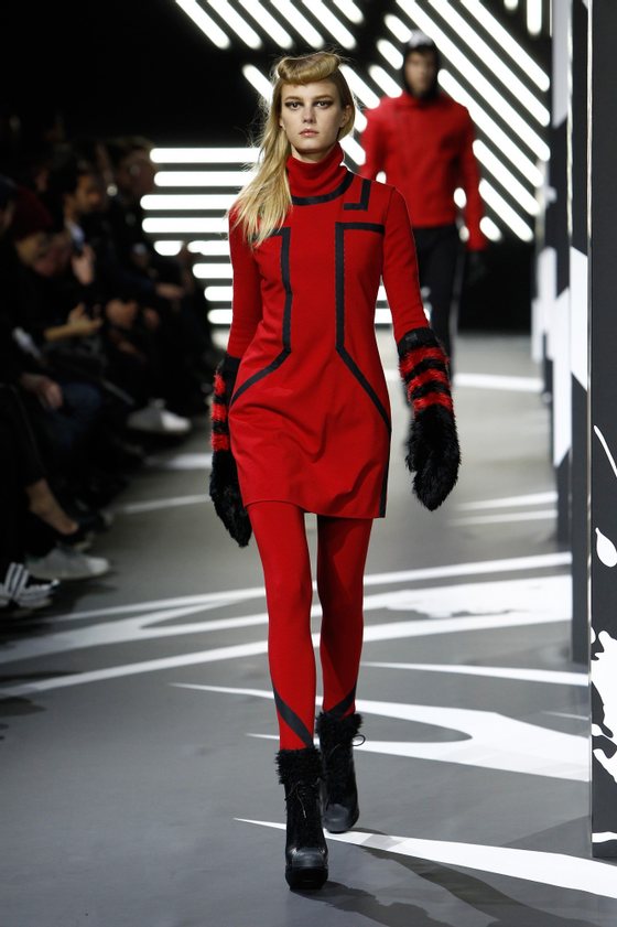 A model walks the runway during the Y-3 Menswear Fall/Winter 2014-2015 Show as part of Paris Fashion Week on January 19, 2014 in Paris, France.