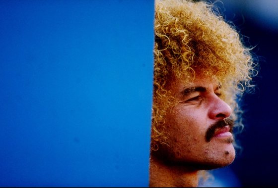 Feb 1994:  Carlos Valderrama of Colombia looks on during a Joe Robbie Cup game against Sweden in Miami, Florida.  The game ended in a 0-0 tie. Mandatory Credit: Al Bello  /Allsport