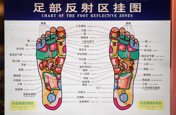 LONDON, ENGLAND - FEBRUARY 01:  The reflexology zones of the foot are displayed in the window of a medical store in the Chinatown area of Westminster on February 1, 2011 in London, England. The Chinese community in London is preparing to celebrate the Chinese New Year of the Rabbit on February 3, 2011.   (Photo by Oli Scarff/Getty Images)