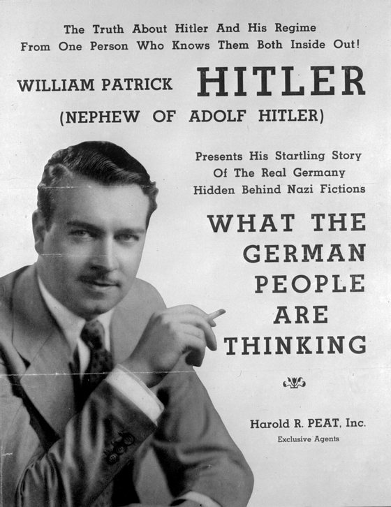 November 1939:  Front page of a prospectus for a lecture tour given by William Patrick Hitler, Hitler's nephew. The heading reads 'What the German People Are Thinking'.  (Photo by Express/Express/Getty Images)
