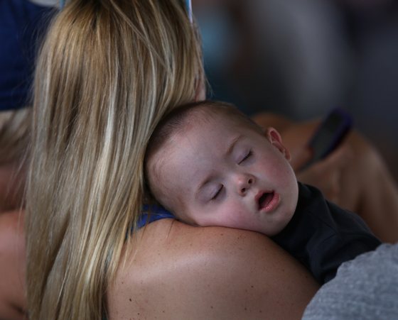 CHICAGO, IL - JUNE 28: A baby sleeps as the Chicago Cubs take on the Washington Nationals at Wrigley Field on June 28, 2014 in Chicago, Illinois. The Nationals defeated the Cubs 3-0. (Photo by Jonathan Daniel/Getty Images)