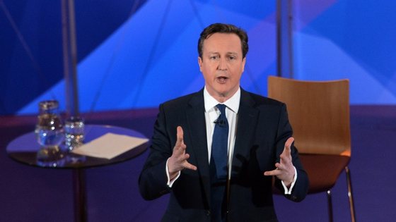 British Prime Minister and leader of the Conservative Party, David Cameron takes part in the "BBC Question Time: Election Leaders Special" television program at Leeds Town Hall in Leeds, northern England on April 30, 2015. Opinion polls show Prime Minister David Cameron's centre-right Conservatives neck and neck with the main centre-left opposition Labour Party, which is led by Ed Miliband.   AFP PHOTO / POOL / STEFAN ROUSSEAU        (Photo credit should read STEFAN ROUSSEAU/AFP/Getty Images)
