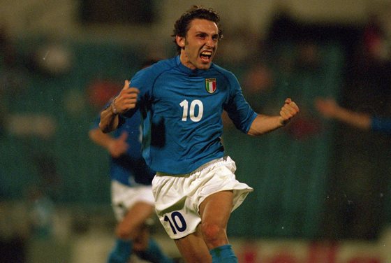 4 June 2000:  Andrea Pirlo of Italy scores during the European Under 21's Championship Final against Czech Republic at the Slovan Stadium, Bratislava, Slovakia. Italy won 2-1.  Mandatory Credit: Phil Cole /Allsport