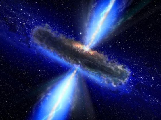 IN SPACE:   In this handout from NASA/ESA, an artist's concept illustrates a quasar, or feeding black hole. NASA's Wide-field Infrared Survey Explorer (WISE) revealed millions of potential black holes in its survey of the sky in 2011. The WISE telescope, which ceased operation is February of 2011 after it ran out of coolant to keep its electronics cool, made the full sky image and was released to the public in March with hopes of astronomers making discoveries.  (Photo by NASA/ESAvia Getty Images)