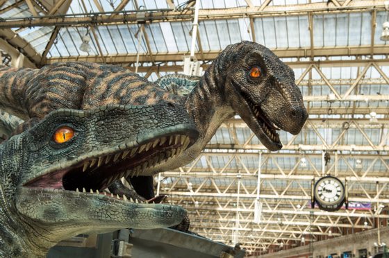 LONDON, ENGLAND - JUNE 08:  A general view of the dinosaurs during the 'Jurassic World' take over at Waterloo Station on June 8, 2015 in London, England.  (Photo by Ian Gavan/Getty Images)