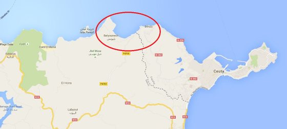 LocalizaÃ§Ã£o aproximada do ponto onde foram encontrados os sete migrantes, entre Marrocos e Ceuta - Google Maps