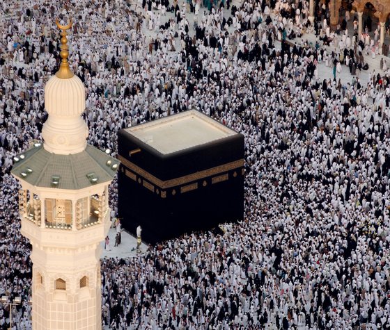 An aerial picture taken on August 31, 2010 shows Muslims circling the Kaaba (C) inside the Grand Mosque in Islam's holy city of Mecca on August 31, 2010 during the fasting month of Ramadan. AFP PHOTO/STR (Photo credit should read -/AFP/Getty Images)