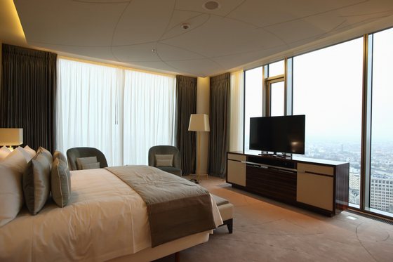 BERLIN, GERMANY - JANUARY 03: The bedroom of the Presidential suite is pictured during the opening of Germany's first Waldorf Astoria hotel on January 3, 2013 in Berlin, Germany. The luxury Waldorf Astoria Berlin with its 232 luxury guest rooms and suites on 32 storeys is located near the Kaiser Wilhelm Memorial Church (Kaiser-Wilhelm-GedÃ¤chtniskirche). (Photo by Andreas Rentz/Getty Images)