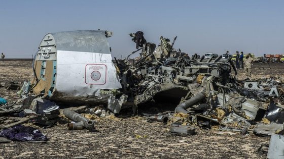 Debris of the A321 Russian airliner lie on the ground a day after the plane crashed in Wadi al-Zolomat, a mountainous area in Egypt's Sinai Peninsula, on November 1, 2015. International investigators began probing why the Russian airliner carrying 224 people crashed in the Sinai Peninsula, killing everyone on board, as rescue workers widened their search for missing victims. AFP PHOTO / KHALED DESOUKI (Photo credit should read KHALED DESOUKI/AFP/Getty Images)
