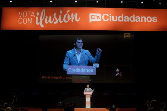 MADRID, SPAIN - DECEMBER 13: Albert Rivera, leader of Ciudadanos speaks during a campaign rally at Palacio de Vistalegre on December 13, 2015 in Madrid, Spain. Spain goes to the polls on December 20, 2015 in general elections to elect 350 members of parliament and 208 senators. After three decades of two party monopoly at the Spanish Parliament, polls predict tightest results ever of four parties. Left wing party Podemos and Center-right party Ciudadanos have risen this year changing the politics in Spain. The governing right wing People's party is expected to gain the most votes, despite public discontent over corruption and social cuts. (Photo by Pablo Blazquez Dominguez/Getty Images)