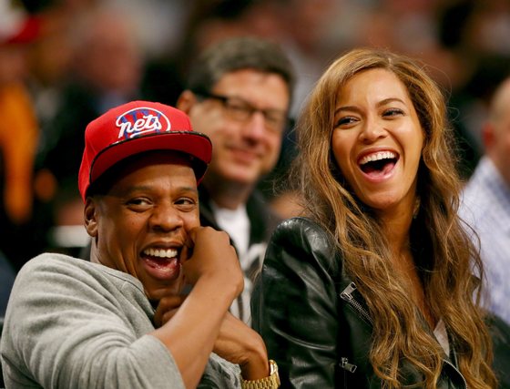 NEW YORK, NY - MAY 02: Beyonce and Jay-Z attend Game Six of the Eastern Conference Quarterfinals during the 2014 NBA Playoffs at the Barclays Center on May 2, 2014 in the Brooklyn borough of New York City. NOTE TO USER: The Brooklyn Nets defeated the Toronto Raptors 97-83. User expressly acknowledges and agrees that, by downloading and/or using this photograph, user is consenting to the terms and conditions of the Getty Images License Agreement. (Photo by Elsa/Getty Images)