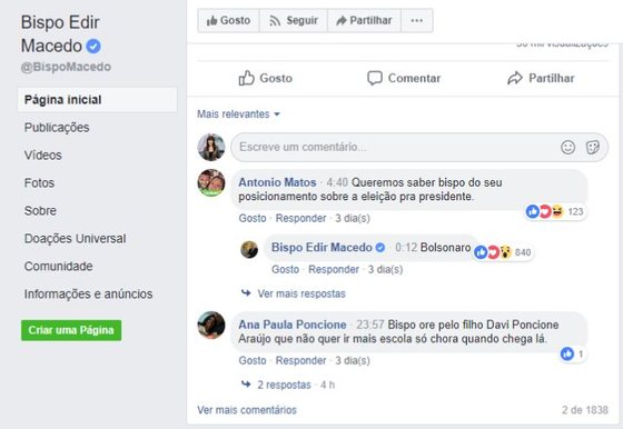 Edir Macedo declara apoio a Bolsonaro