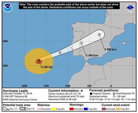 Veja a passagem da tempestade Leslie ao largo da Madeira e em