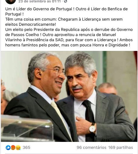 Imagem viral acusa AntÃ³nio Costa e LuÃ­s Filipe Vieira de nÃ£o terem sido eleitos democraticamente