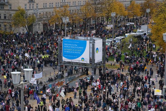 Querdenken Coronavirus Skeptics Protest Against WHO In Berlin