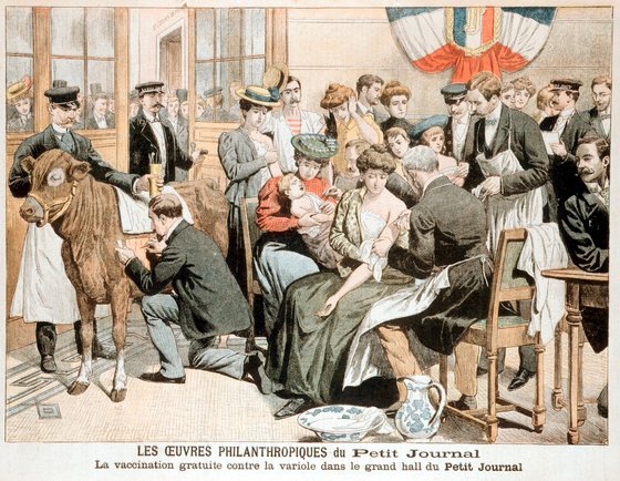 Free Smallpox vaccination clinic on premises of French newspaper, Paris.