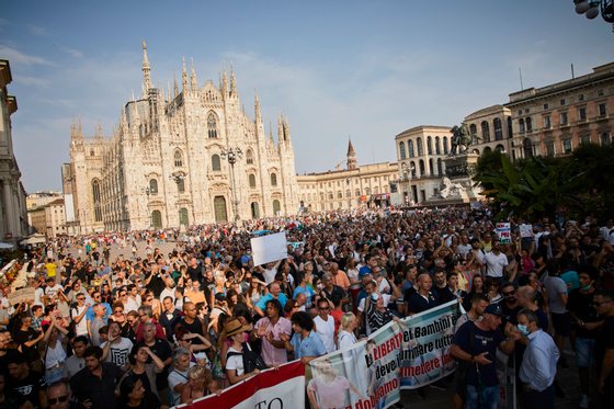No Vax and Free Vax Demonstrators Protest At Introduction Of Italy's Green Pass