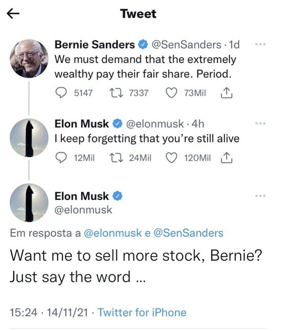 As trocas de mensagens entre Musk e Sanders