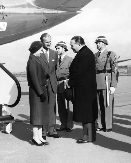 Portugal, Montijo Airport. Arrival Of Hm The Queen Elizabeth Ii And Prince Philip Of Edinburgh In February 1957.