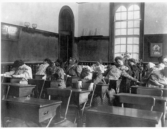 Student Sleeping in a Public School Classroom, 1900
