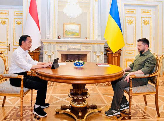 President Joko Widodo meet Zelenskyy at Maryinsky Palace, in Kyiv