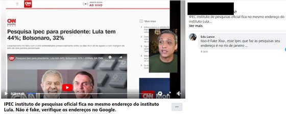 PublicaÃ§Ã£o de Facebook que mostra o vÃ­deo falso partilhado pelo candidato a deputado do PL