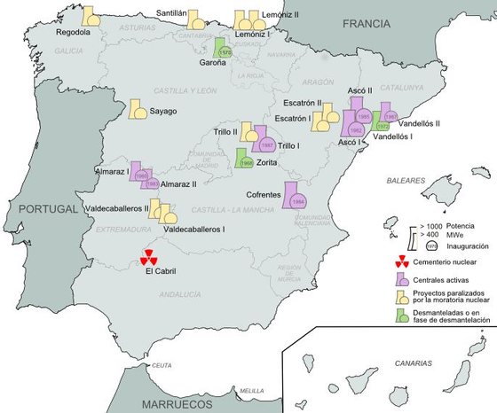 Mapa da energia nuclear em Espanha