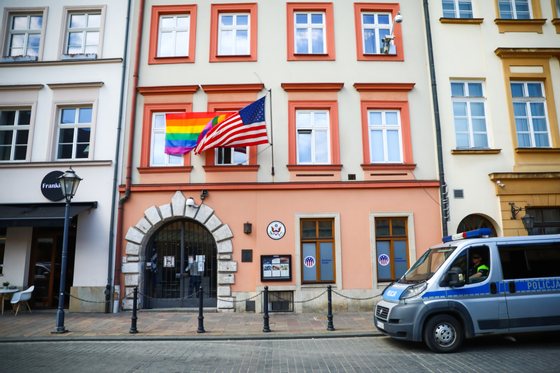 Rainbow Flag On US Consulate General In Krakow, Poland