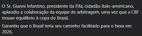 Texto Falso sobre a seleÃ§Ã£o do Brasil em 2022