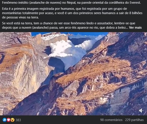 PublicaÃ§Ã£o no facebook sobre avalanche no Nepal