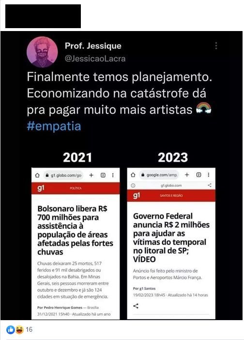 PublicaÃ§Ã£o compara atuaÃ§Ã£o de governos de Jair Bolsonaro e Lula da Silva perante catÃ¡stofes ambientais no Brasil.