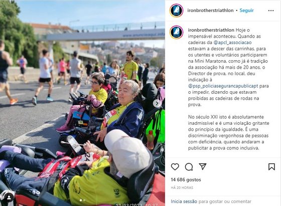 One of the complaints made, by the Iron Brothers page, by the brothers Pedro and Miguel Pinto, which shows disabled athletes, waiting, without participating.