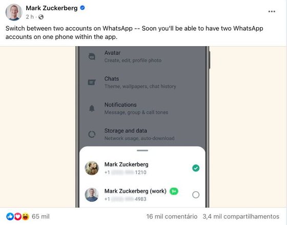 Mark Zuckerberg about simultaneous accounts on WhatsApp