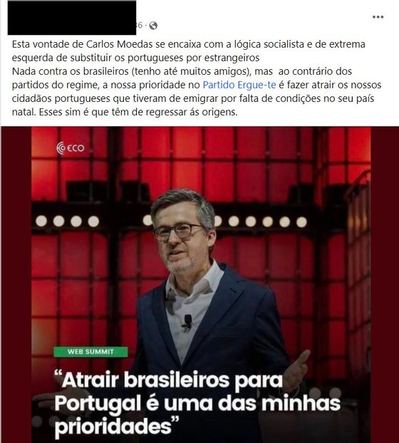 PublicaÃ§Ã£o de Facebook atribui a seguinte frase a Carlos Moedas: "Atrair brasileiros para Portugal Ã© uma das minhas prioridades"