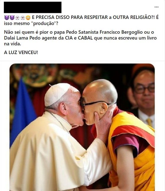 PublicaÃ§Ã£o de Facebook partilha uma suposta imagem de um beijo entre o Papa Francisco e o Dalai Lama.