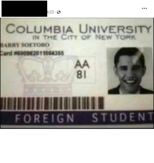 PublicaÃ§Ã£o de Facebook partilha um suposto cartÃ£o de estudante de Barack Obama enquanto aluno da Universidade de Columbia.
